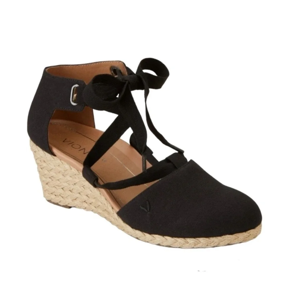 Vionic Kaitlyn Wedge Sandal Womens 9.5 Black Espadrille Orthotic VS415